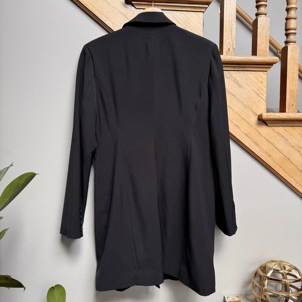 7‎ For All Mankind Double Breasted Power Blazer Dress Longline L Padded Shoulder